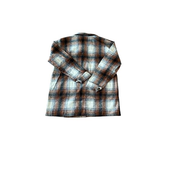 Womens Brown & Cream Plaid Button-Up Long Sleeve Shirt Jacket L - Picture 8 of 11